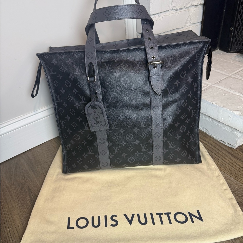 Louis Vuitton Grand Sac Handbag Tote Bag Monogram Eclipse Gray with Dustbag